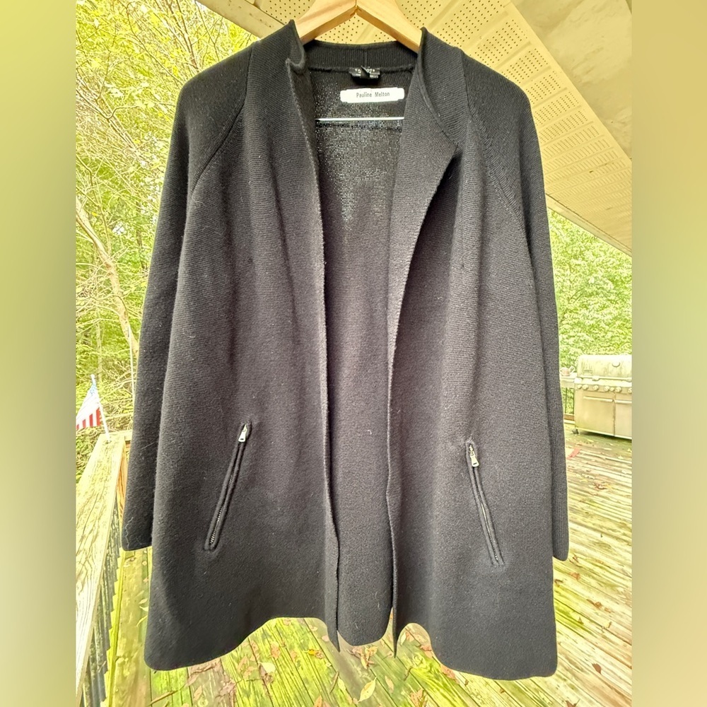 Talbots Elegant Black Women's Sweater Blazer Pure Merino Wool Size.1XP Lagenlook